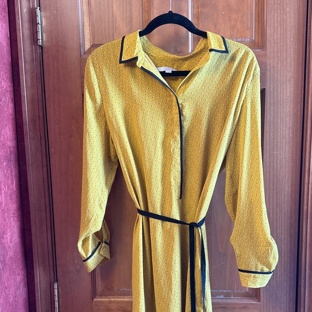 LOFT Mustard Long Sleeve Dress with Black Accents